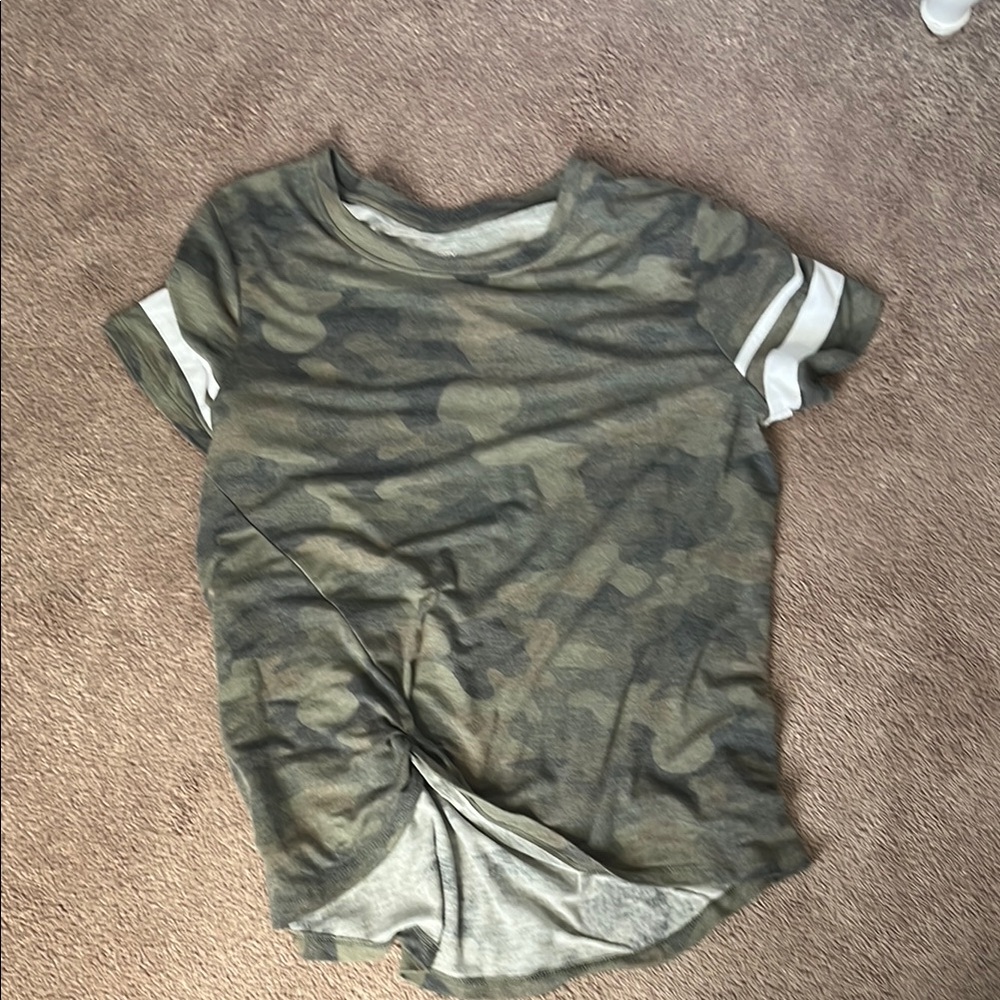 Camouflage T-Shirt with Striped Sleeves